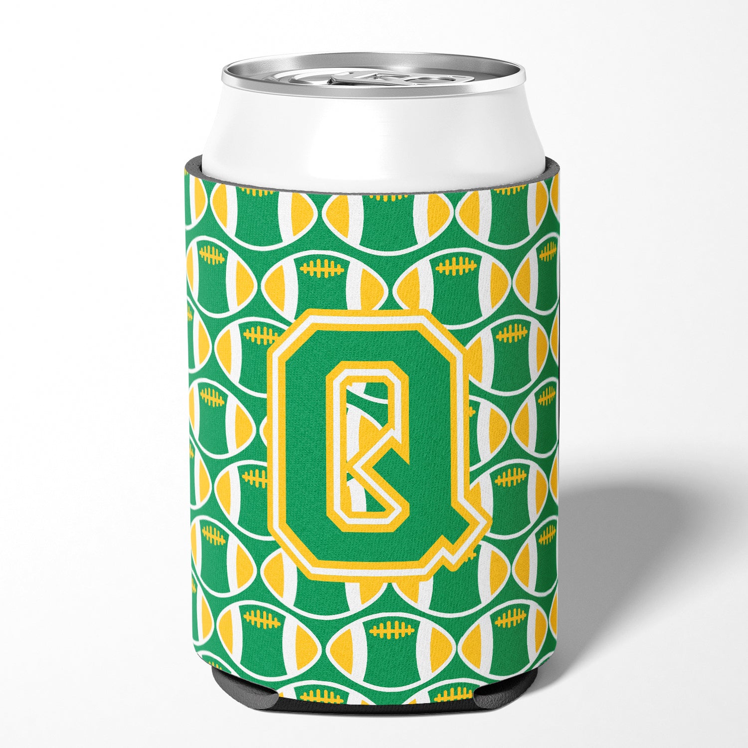 Letter Q Football Green and Gold Can or Bottle Hugger CJ1069-QCC