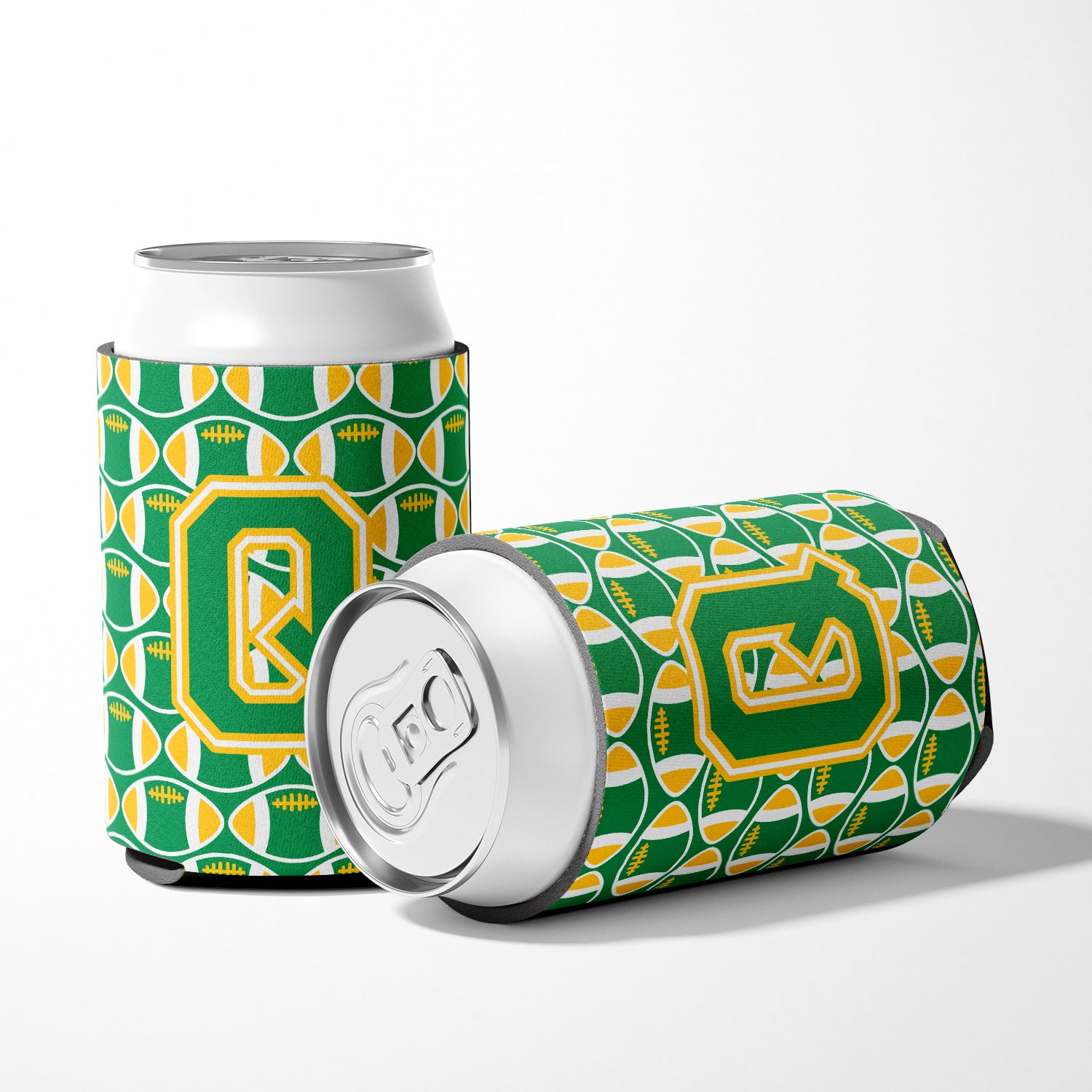 Letter Q Football Green and Gold Can or Bottle Hugger CJ1069-QCC.