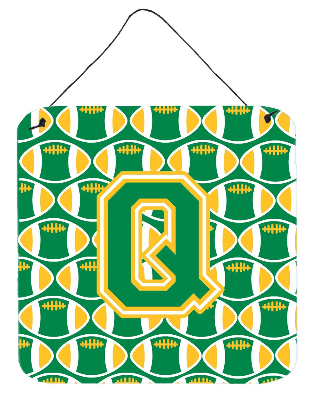 Letter Q Football Green and Gold Wall or Door Hanging Prints CJ1069-QDS66 by Caroline&#39;s Treasures