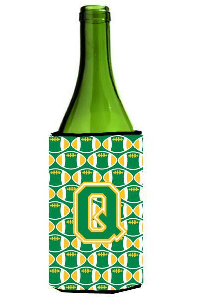 Letter Q Football Green and Gold Wine Bottle Beverage Insulator Hugger CJ1069-QLITERK by Caroline&#39;s Treasures