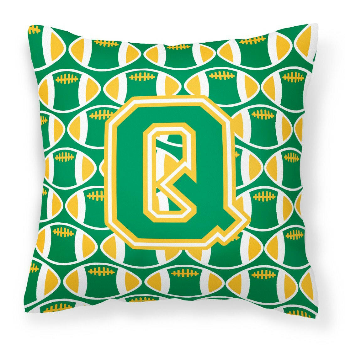 Letter Q Football Green and Gold Fabric Decorative Pillow CJ1069-QPW1414 by Caroline&#39;s Treasures