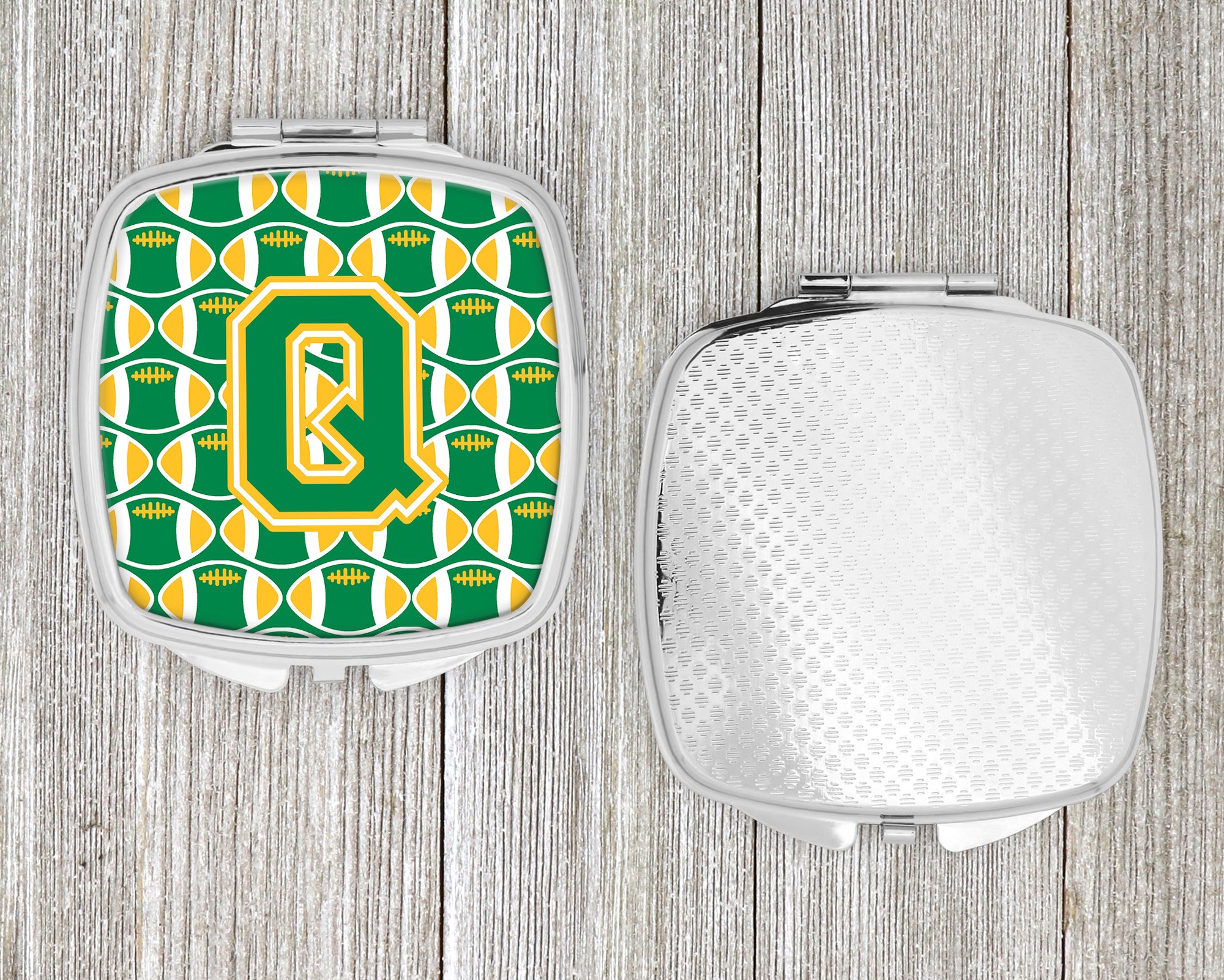 Letter Q Football Green and Gold Compact Mirror CJ1069-QSCM  the-store.com.