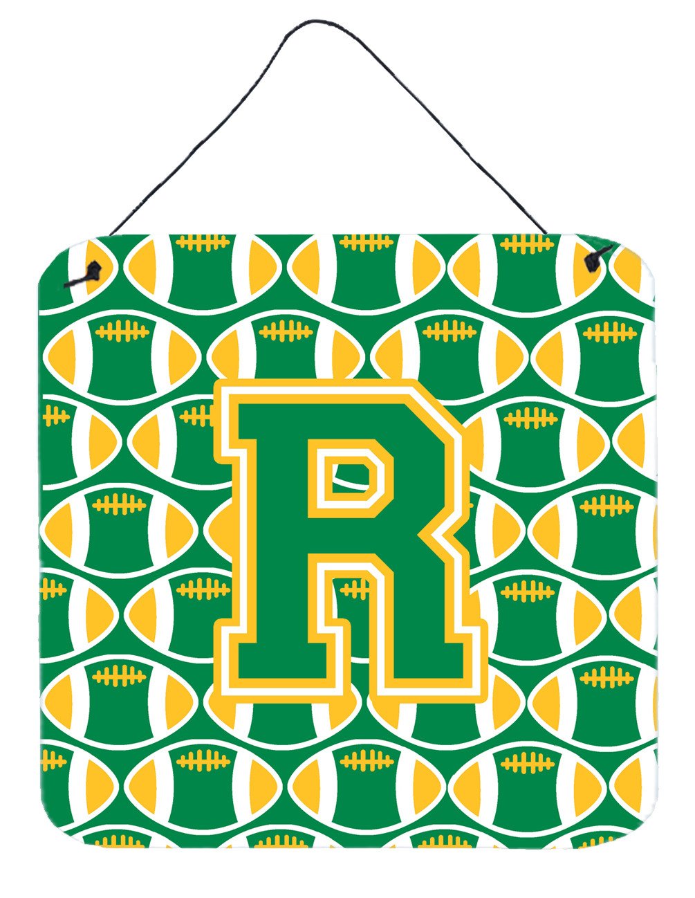 Letter R Football Green and Gold Wall or Door Hanging Prints CJ1069-RDS66 by Caroline&#39;s Treasures