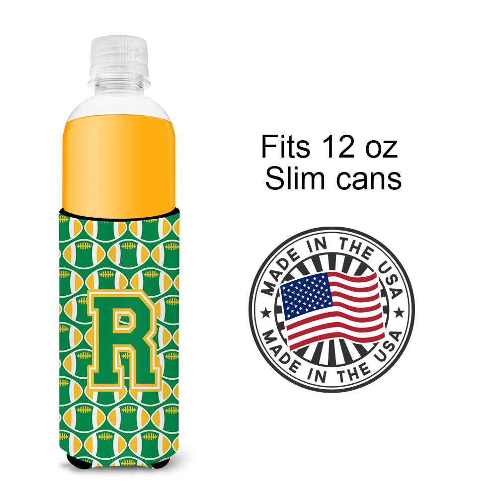 Letter R Football Green and Gold Ultra Beverage Insulators for slim cans CJ1069-RMUK