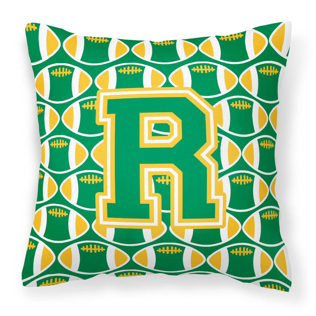 Letter R Football Green and Gold Fabric Decorative Pillow CJ1069-RPW1414 by Caroline&#39;s Treasures