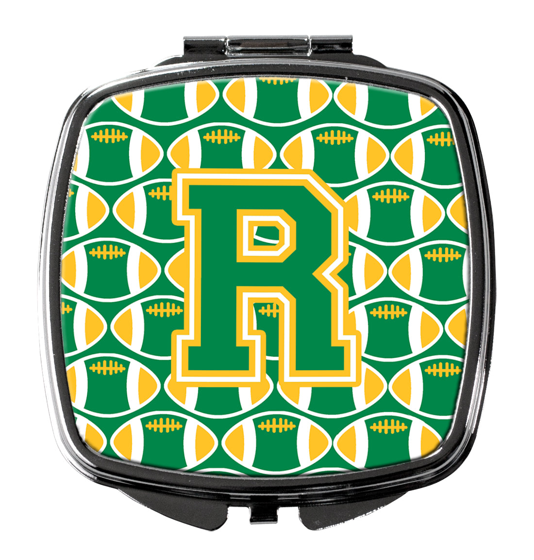 Letter R Football Green and Gold Compact Mirror CJ1069-RSCM
