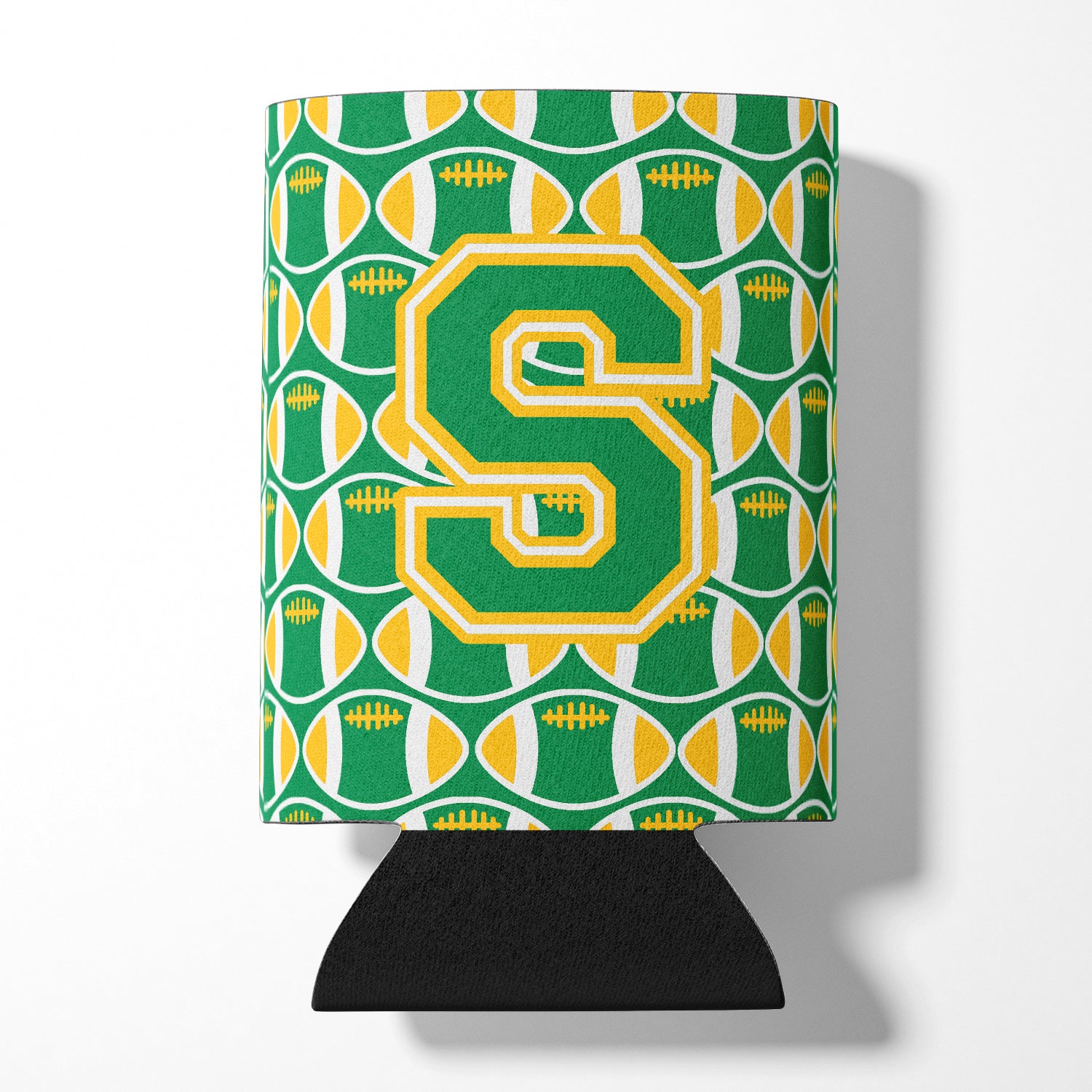 Letter S Football Green and Gold Can or Bottle Hugger CJ1069-SCC.