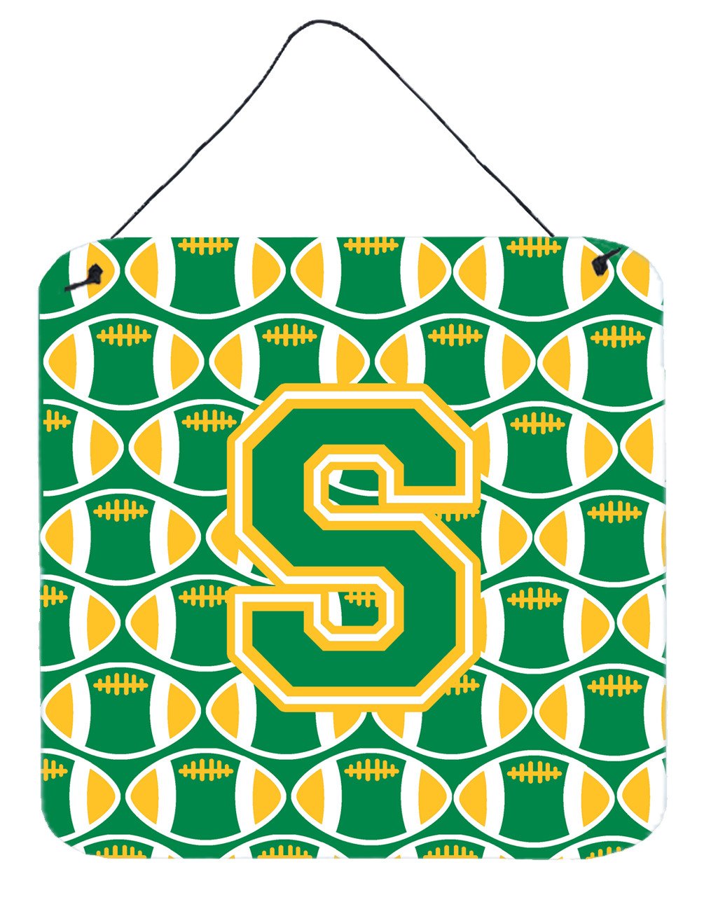 Letter S Football Green and Gold Wall or Door Hanging Prints CJ1069-SDS66 by Caroline&#39;s Treasures