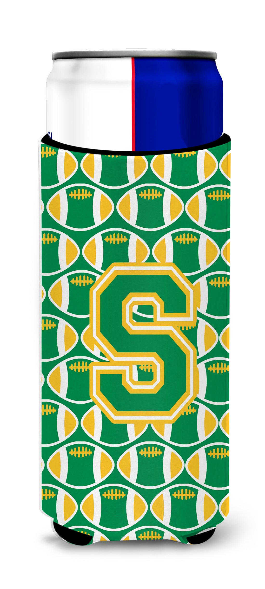 Letter S Football Green and Gold Ultra Beverage Insulators for slim cans CJ1069-SMUK.