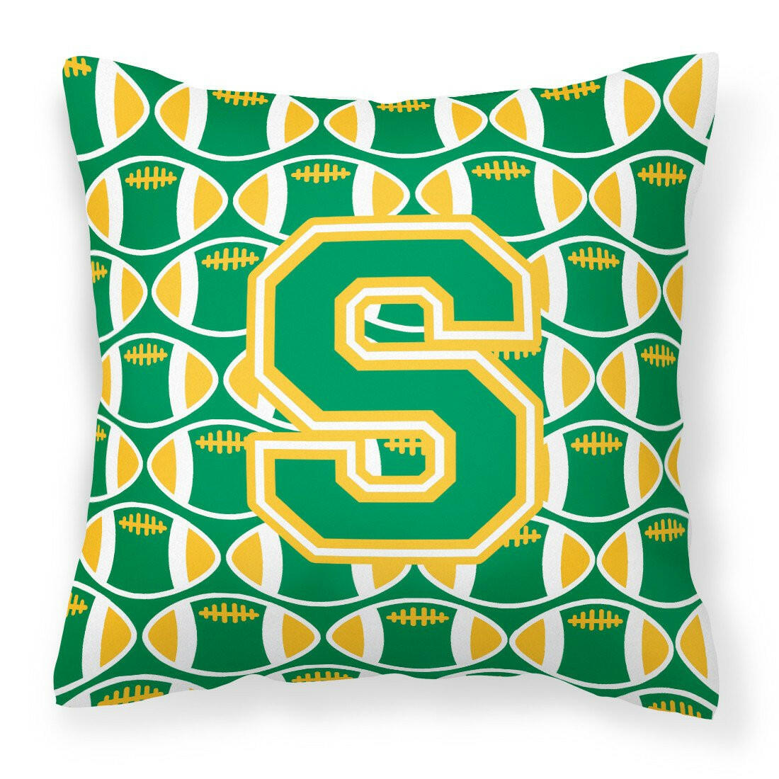 Letter S Football Green and Gold Fabric Decorative Pillow CJ1069-SPW1414 by Caroline&#39;s Treasures