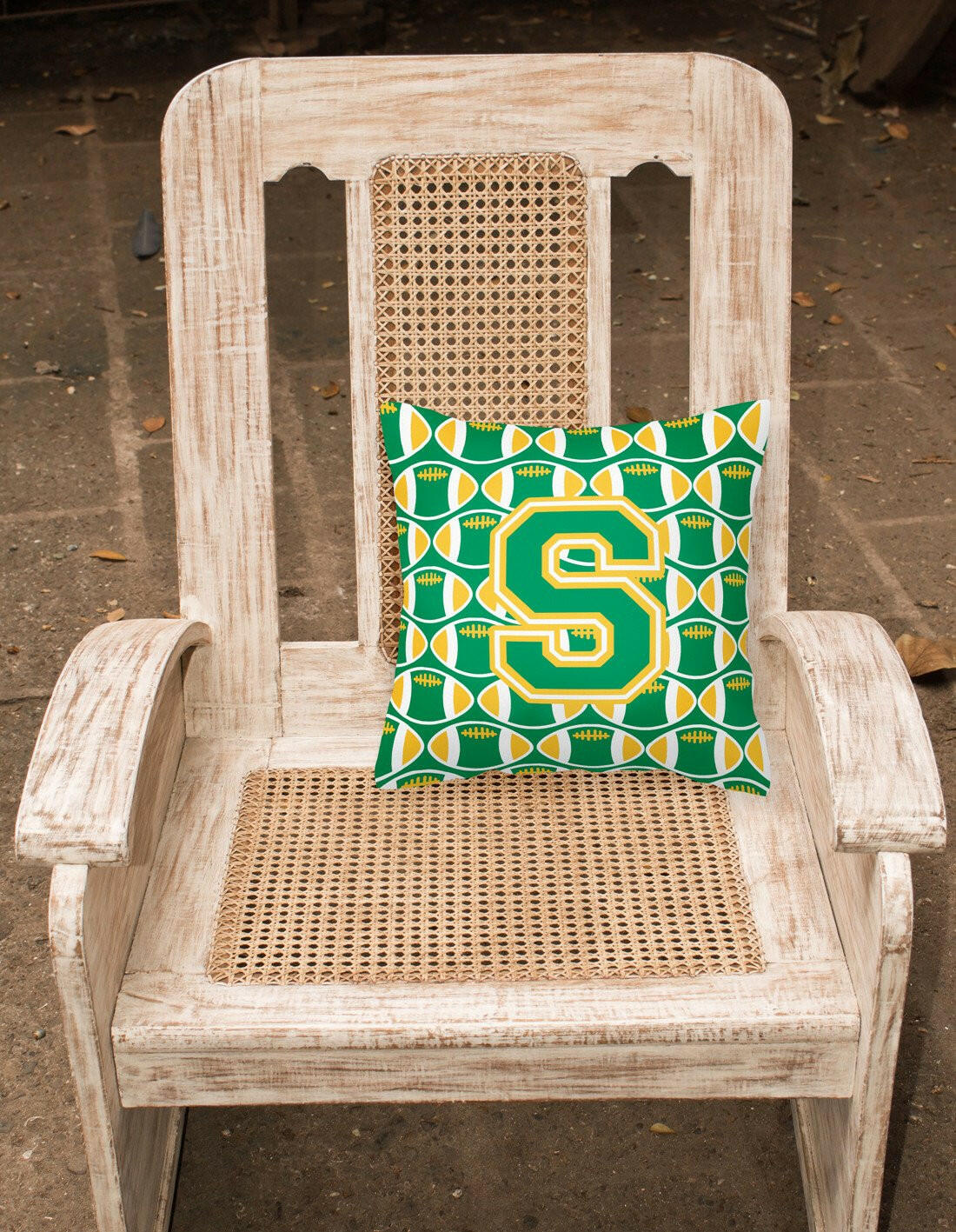 Letter S Football Green and Gold Fabric Decorative Pillow CJ1069-SPW1414 by Caroline's Treasures