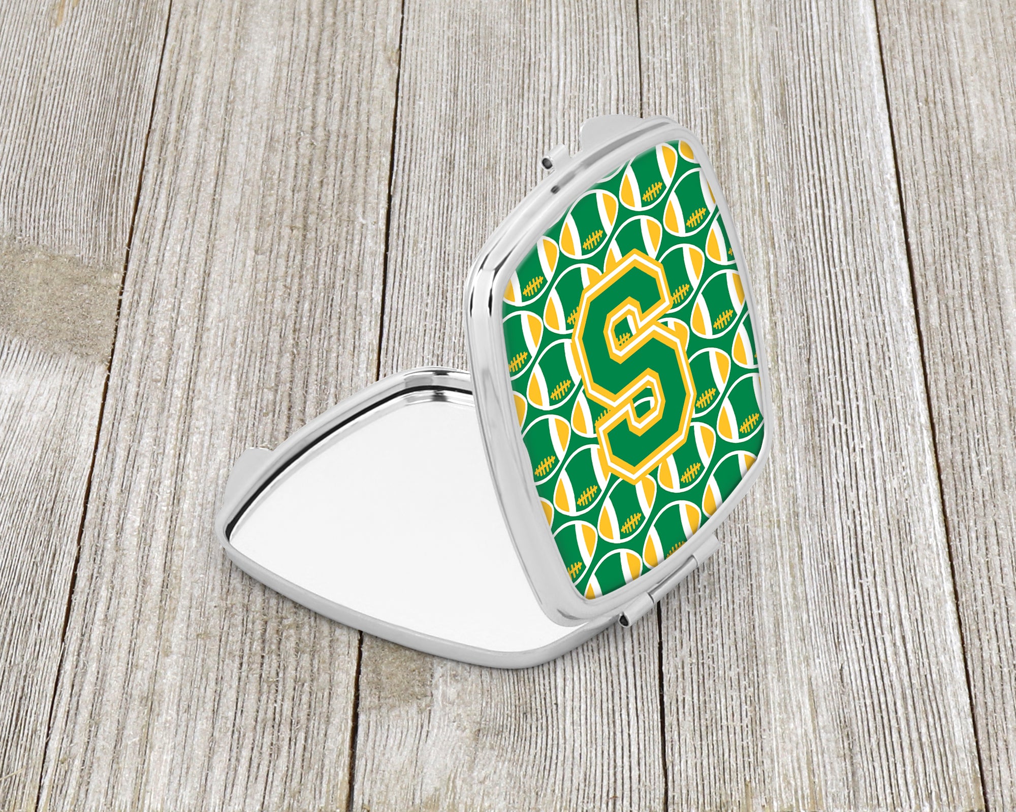 Letter S Football Green and Gold Compact Mirror CJ1069-SSCM  the-store.com.
