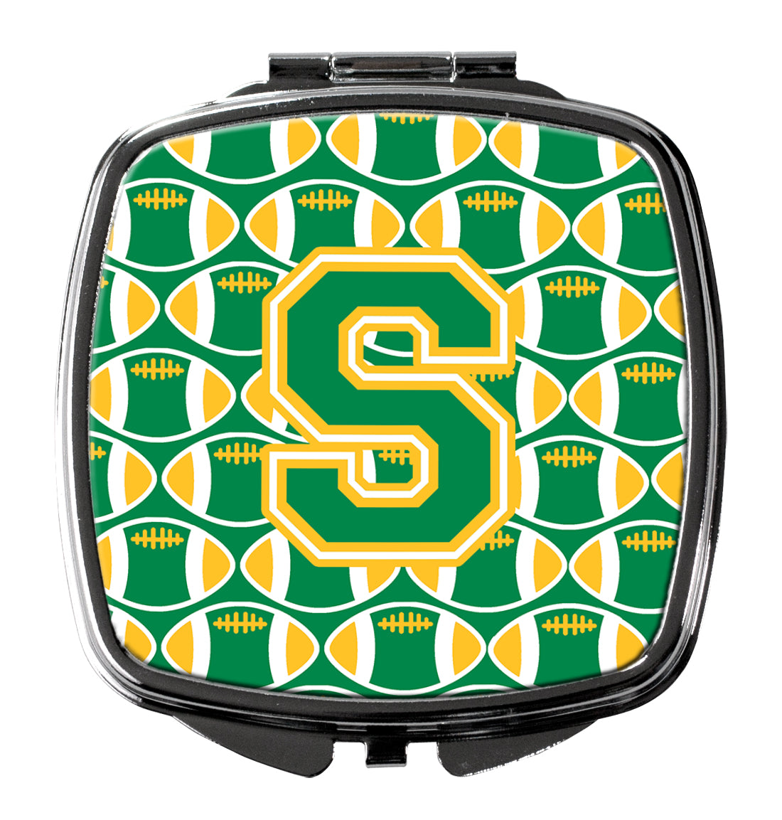 Letter S Football Green and Gold Compact Mirror CJ1069-SSCM