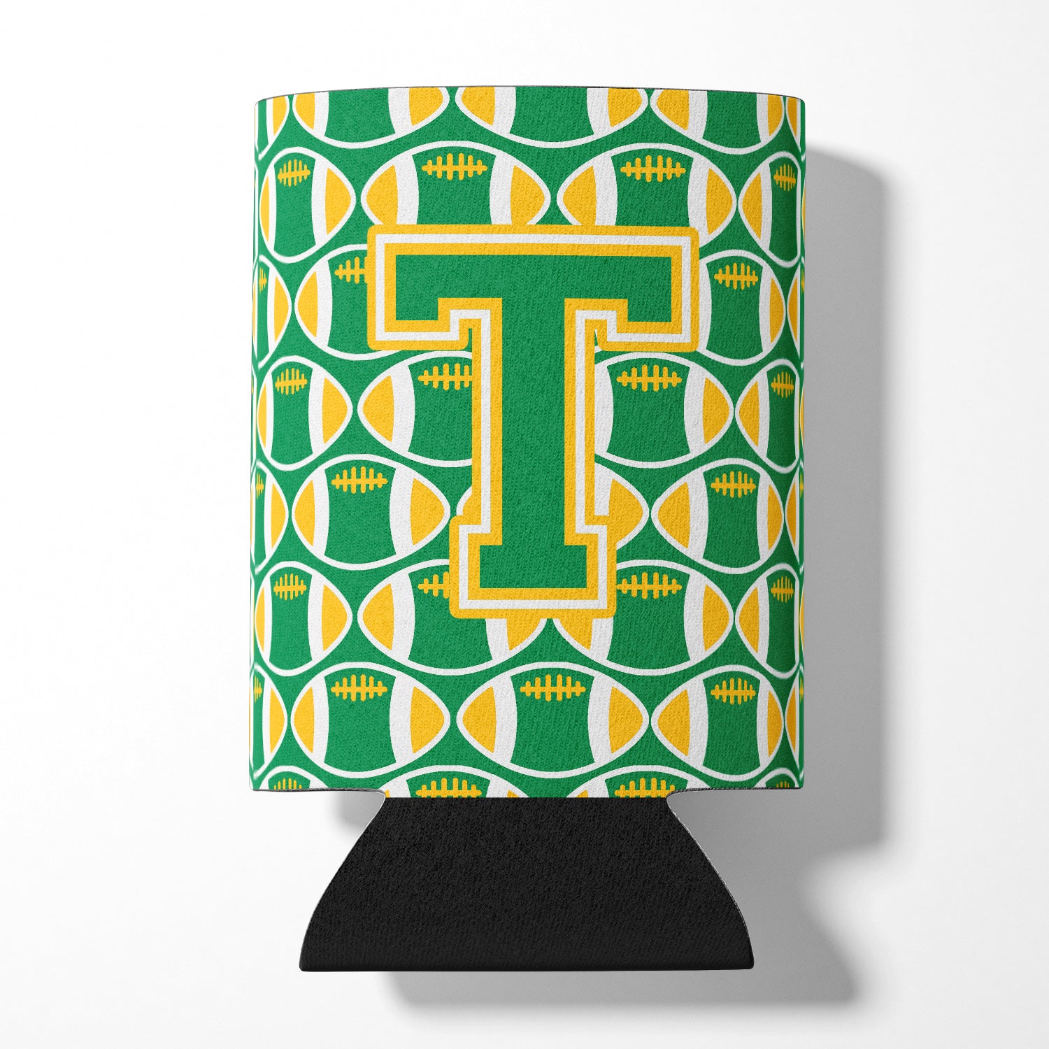 Letter T Football Green and Gold Can or Bottle Hugger CJ1069-TCC