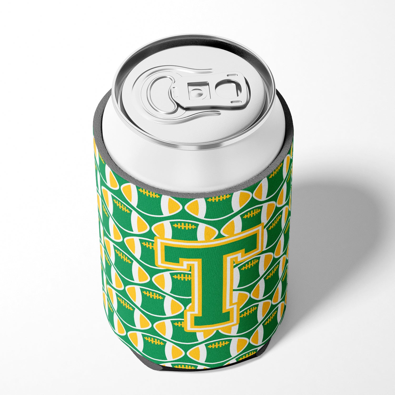 Letter T Football Green and Gold Can or Bottle Hugger CJ1069-TCC