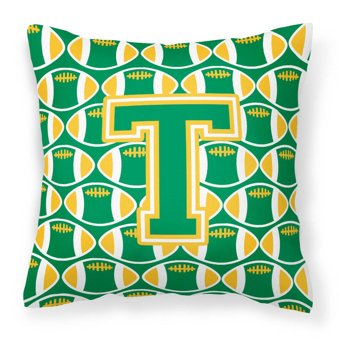 Letter T Football Green and Gold Fabric Decorative Pillow CJ1069-TPW1414 by Caroline&#39;s Treasures