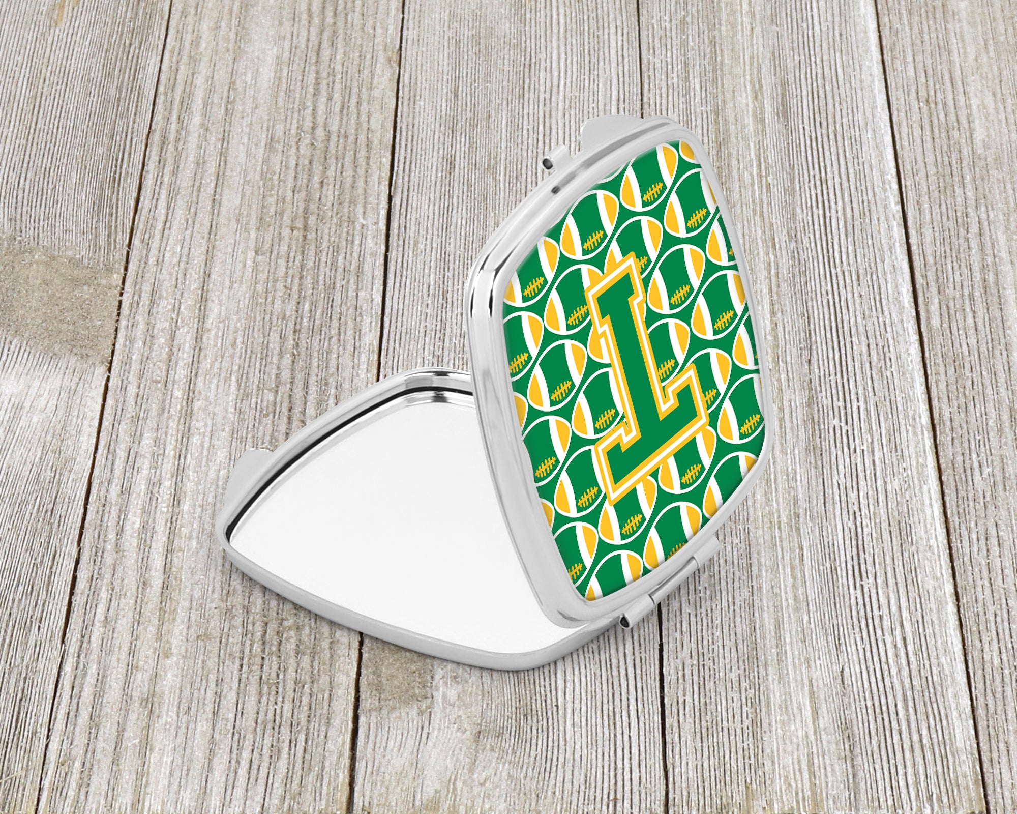 Letter T Football Green and Gold Compact Mirror CJ1069-TSCM  the-store.com.