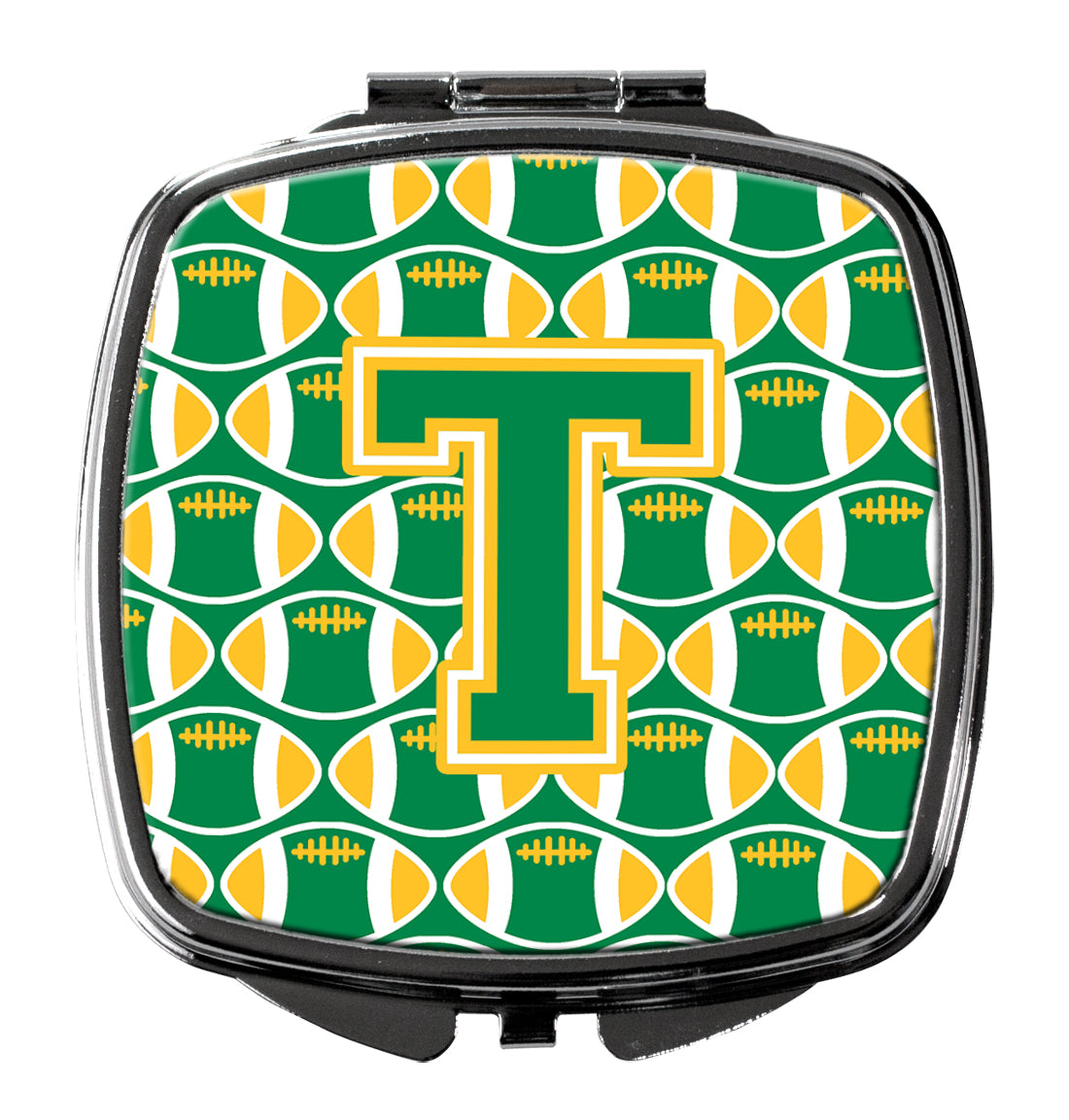 Miroir compact lettre T football vert et or CJ1069-TSCM