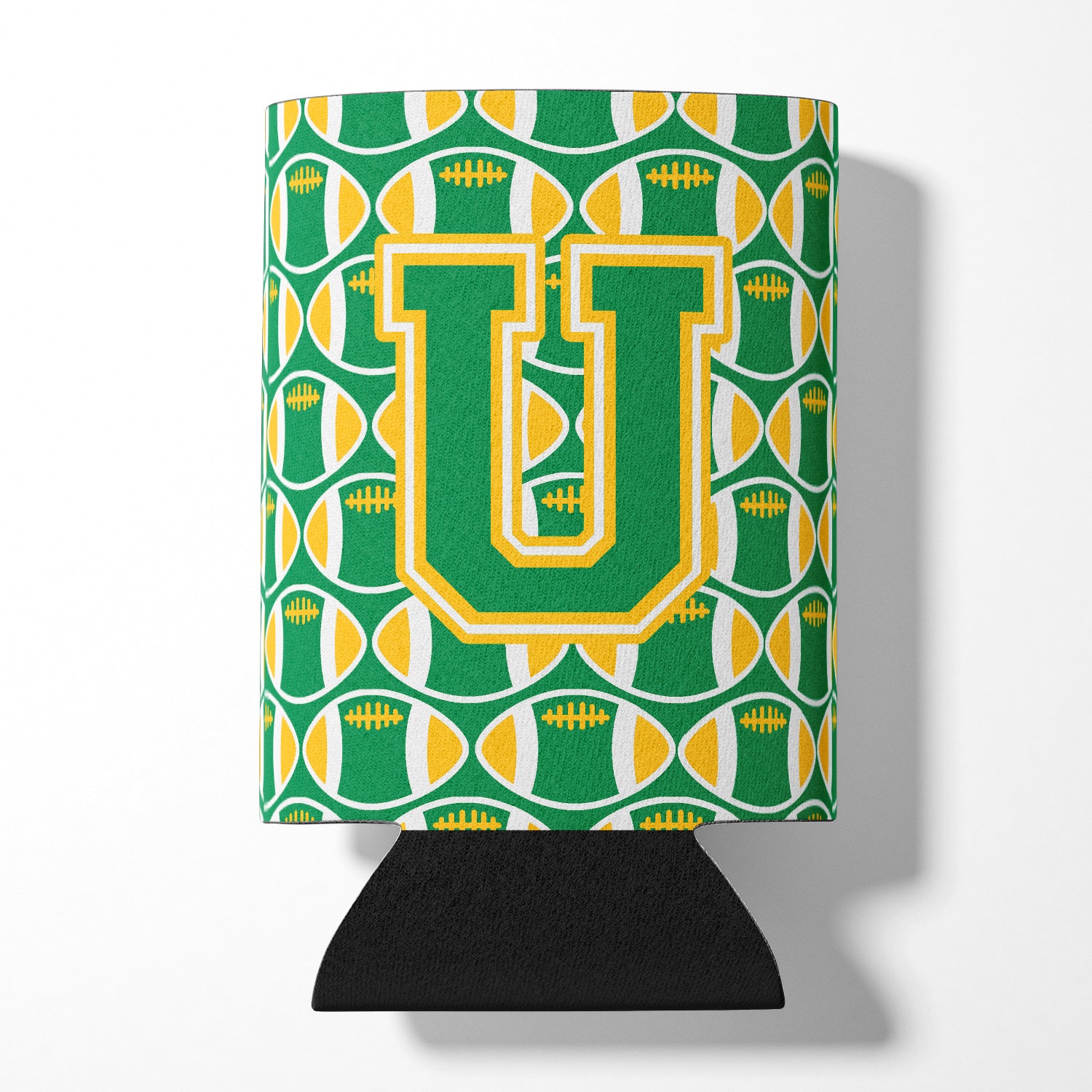 Letter U Football Green and Gold Can or Bottle Hugger CJ1069-UCC