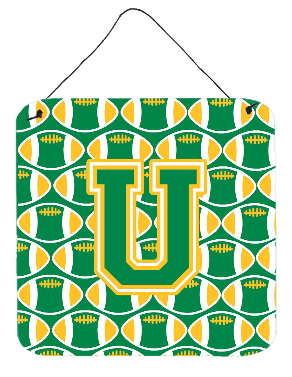 Letter U Football Green and Gold Wall or Door Hanging Prints CJ1069-UDS66 by Caroline&#39;s Treasures