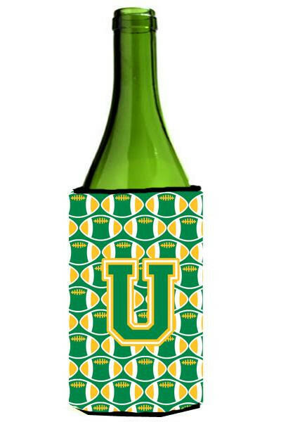 Letter U Football Green and Gold Wine Bottle Beverage Insulator Hugger CJ1069-ULITERK by Caroline&#39;s Treasures