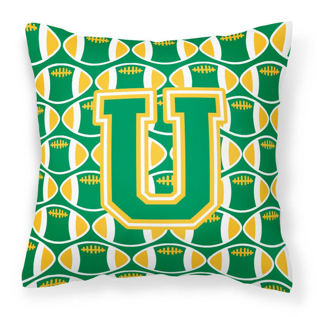 Letter U Football Green and Gold Fabric Decorative Pillow CJ1069-UPW1414 by Caroline&#39;s Treasures
