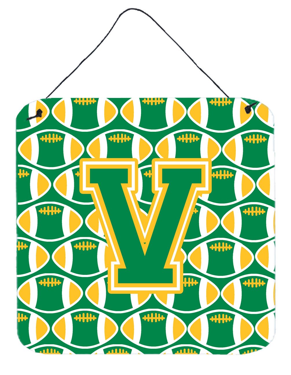 Letter V Football Green and Gold Wall or Door Hanging Prints CJ1069-VDS66 by Caroline&#39;s Treasures