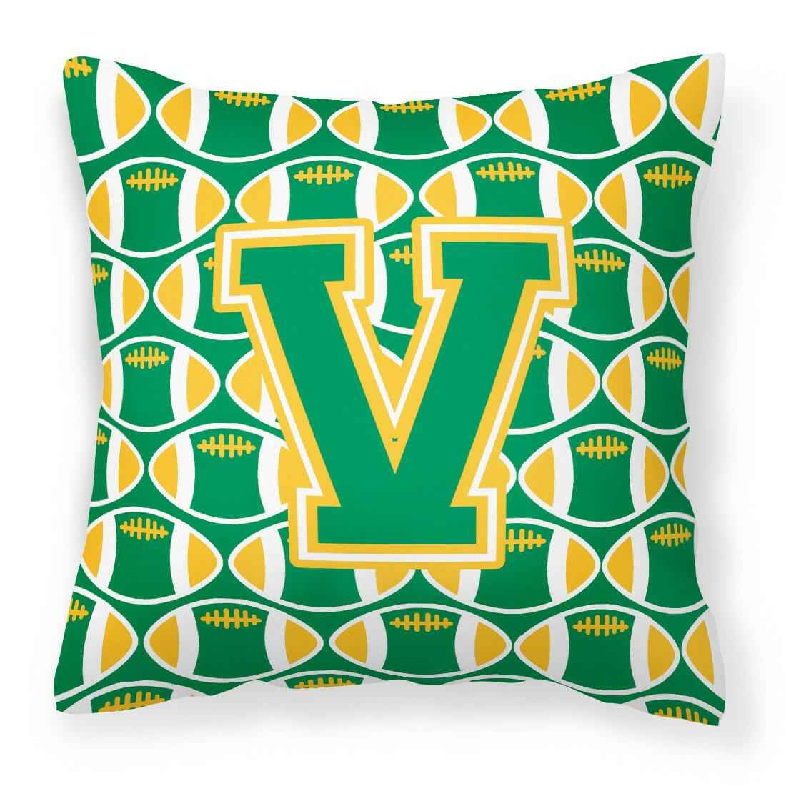 Letter V Football Green and Gold Fabric Decorative Pillow CJ1069-VPW1414 by Caroline&#39;s Treasures