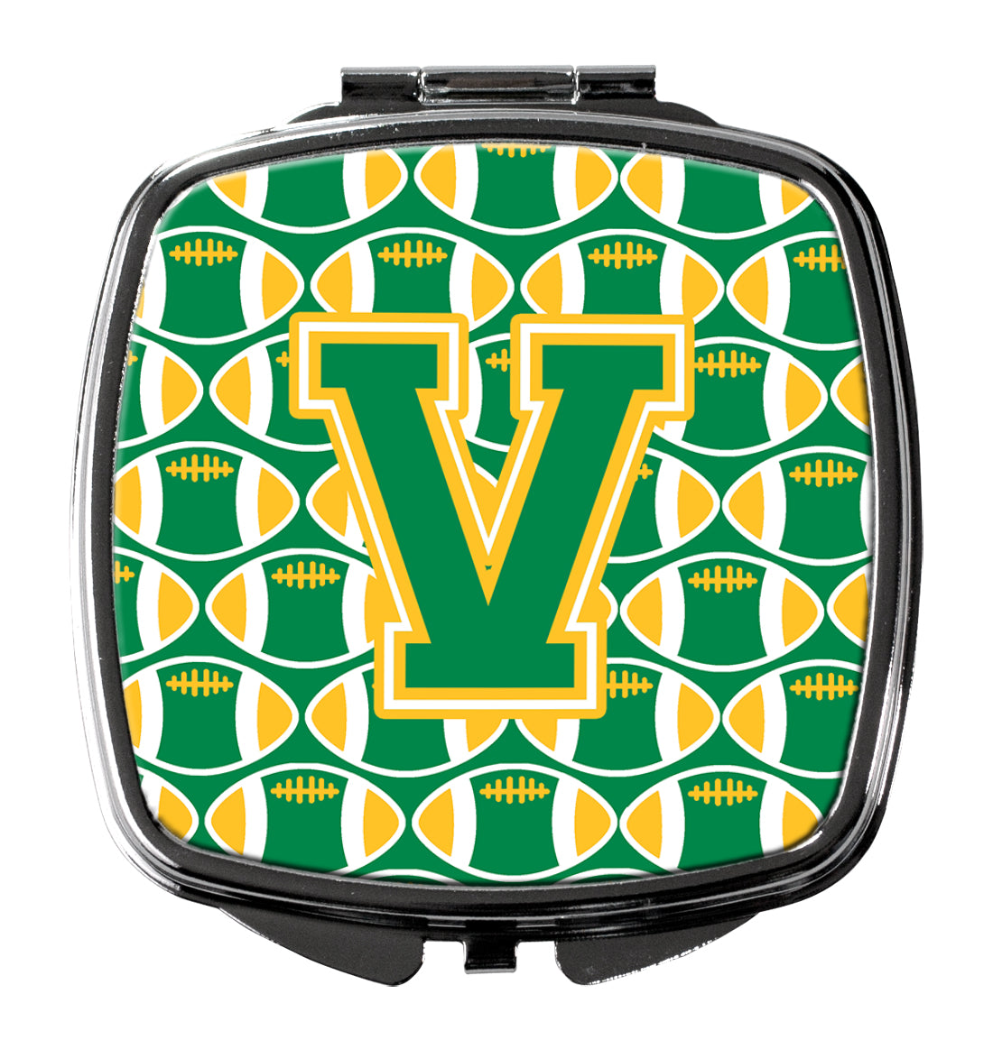 Letter V Football Green and Gold Compact Mirror CJ1069-VSCM