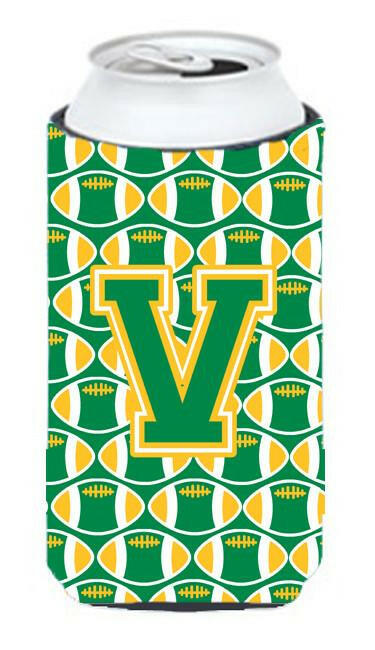 Letter V Football Green and Gold Tall Boy Beverage Insulator Hugger CJ1069-VTBC by Caroline's Treasures