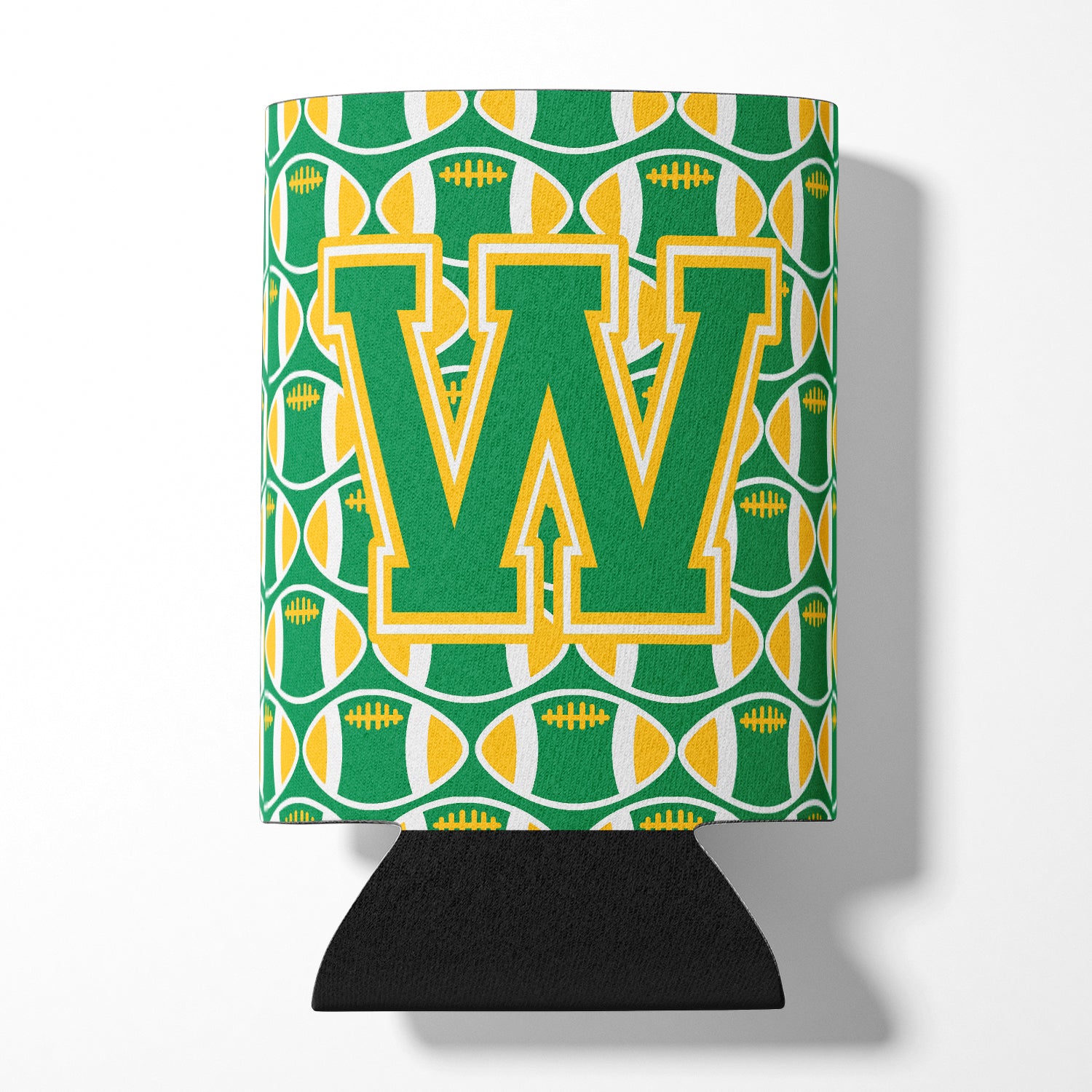 Letter W Football Green and Gold Can or Bottle Hugger CJ1069-WCC.