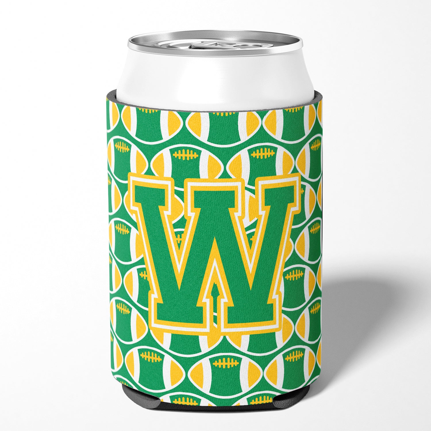 Letter W Football Green and Gold Can or Bottle Hugger CJ1069-WCC