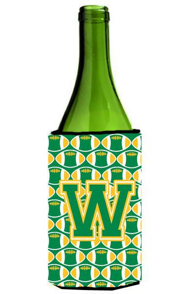 Letter W Football Green and Gold Wine Bottle Beverage Insulator Hugger CJ1069-WLITERK by Caroline's Treasures