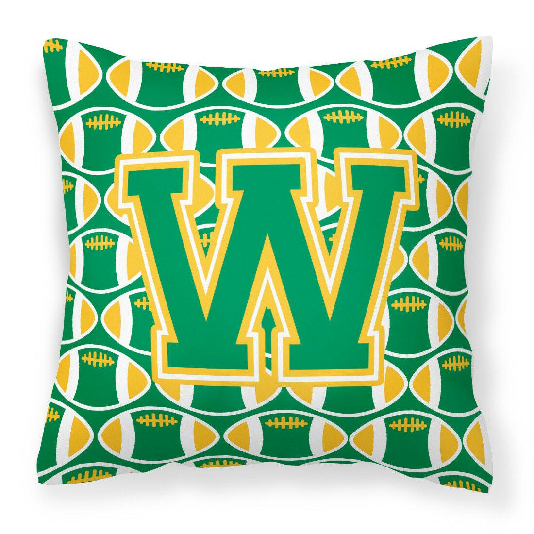 Letter W Football Green and Gold Fabric Decorative Pillow CJ1069-WPW1414 by Caroline&#39;s Treasures