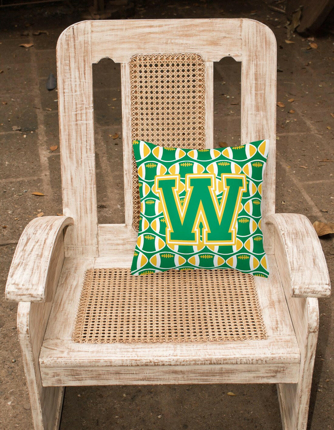Letter W Football Green and Gold Fabric Decorative Pillow CJ1069-WPW1414 by Caroline's Treasures