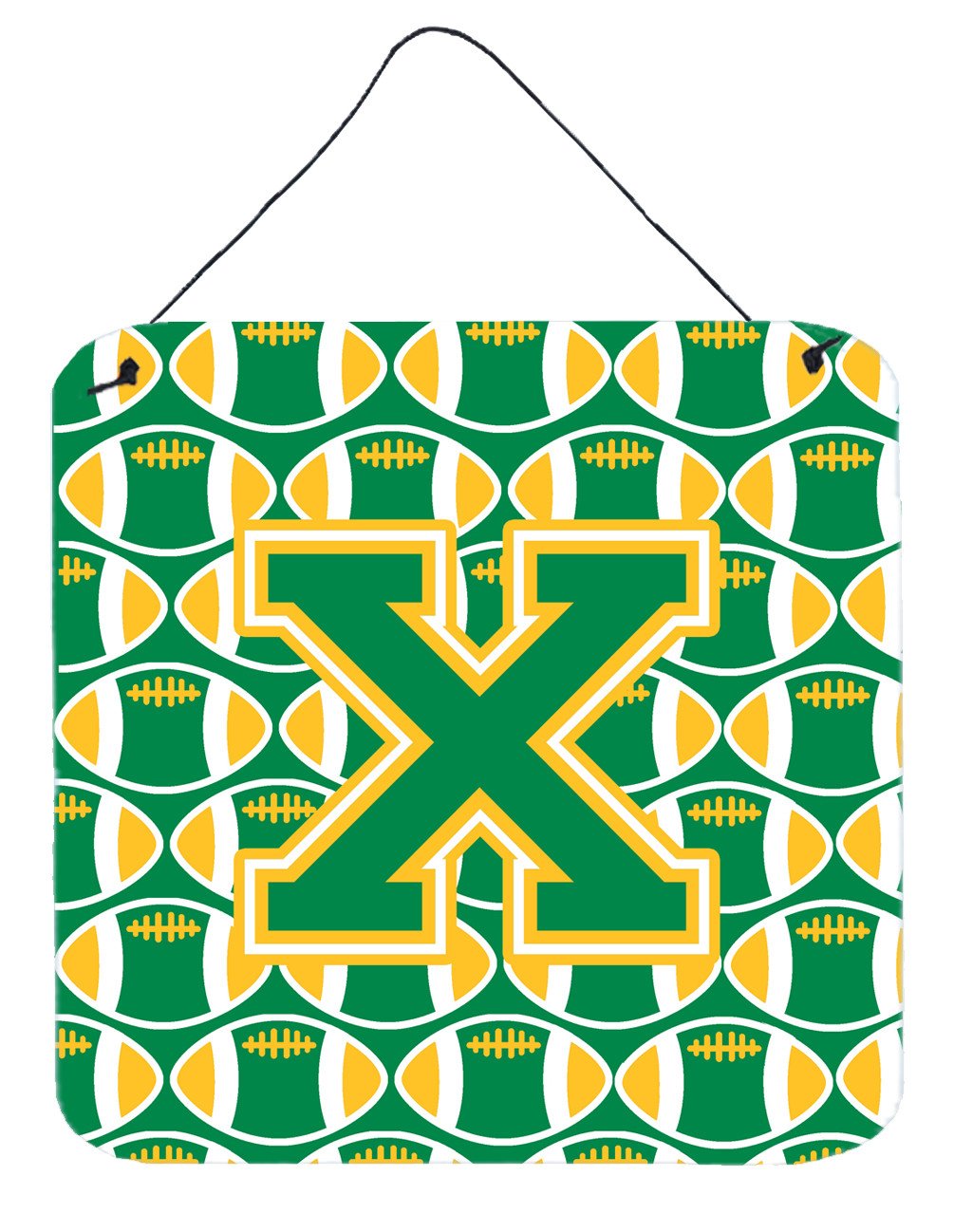 Letter X Football Green and Gold Wall or Door Hanging Prints CJ1069-XDS66 by Caroline&#39;s Treasures