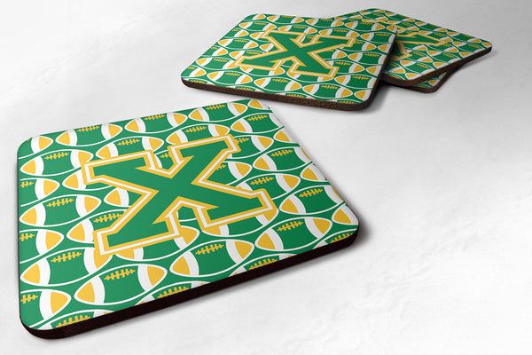 Letter X Football Green and Gold Foam Coaster Set of 4 CJ1069-XFC - the-store.com