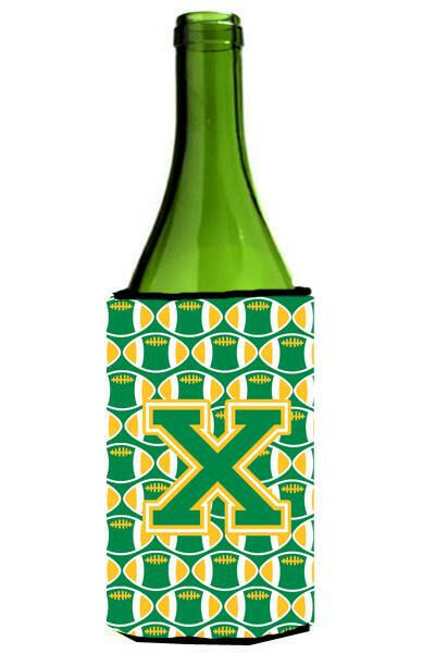 Letter X Football Green and Gold Wine Bottle Beverage Insulator Hugger CJ1069-XLITERK by Caroline&#39;s Treasures