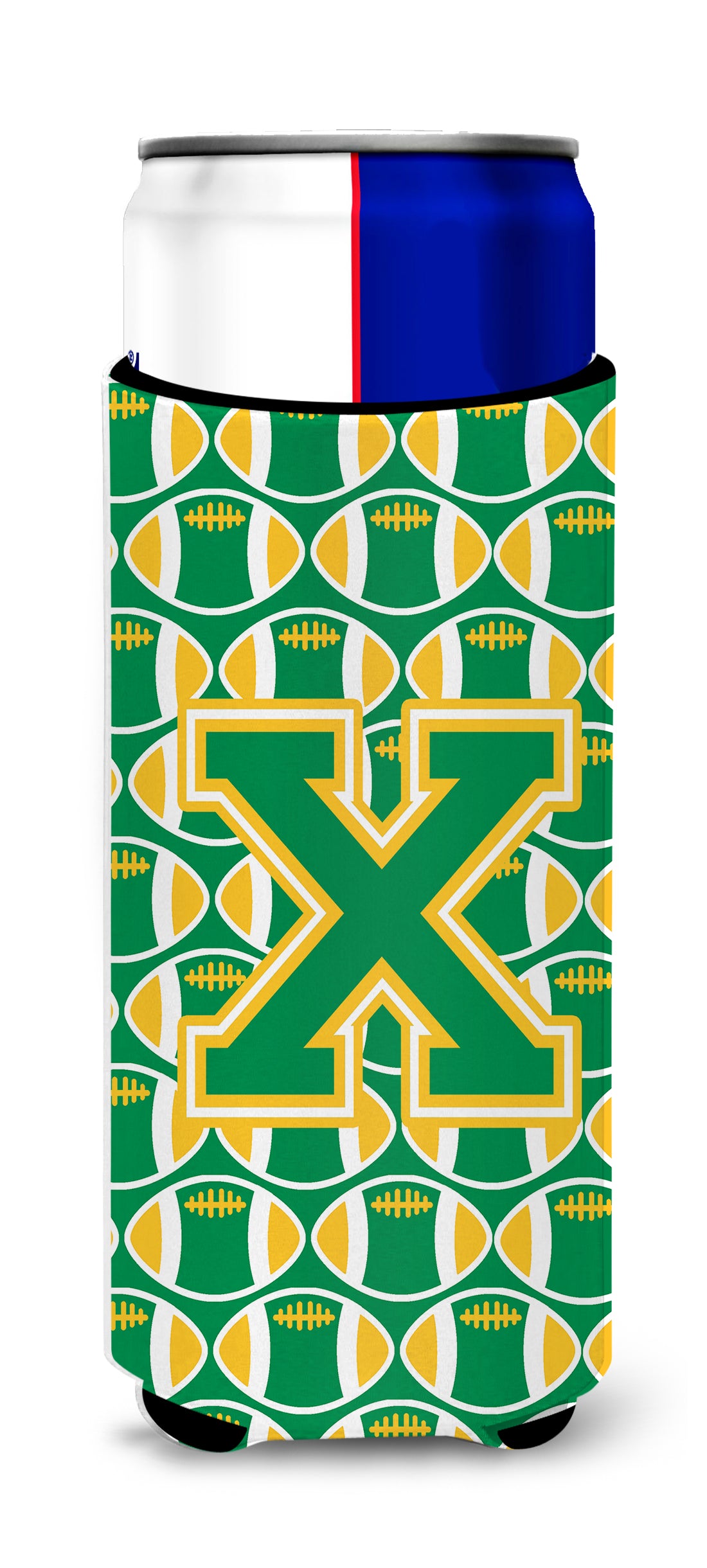 Letter X Football Green and Gold Ultra Beverage Insulators for slim cans CJ1069-XMUK