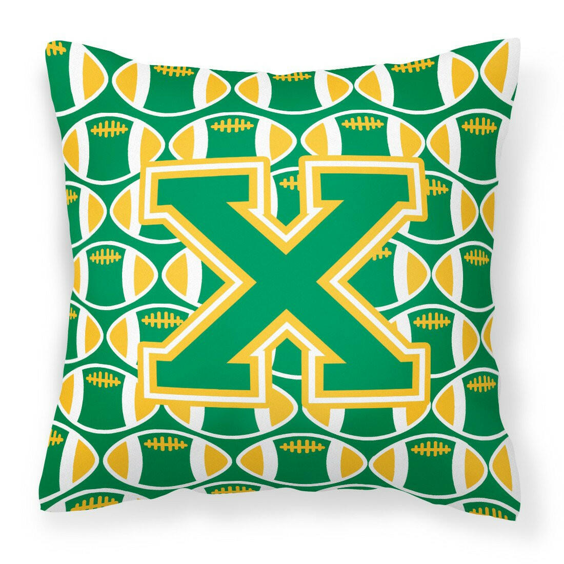 Letter X Football Green and Gold Fabric Decorative Pillow CJ1069-XPW1414 by Caroline&#39;s Treasures