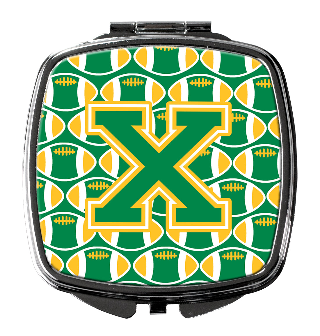 Letter X Football Green and Gold Compact Mirror CJ1069-XSCM  the-store.com.