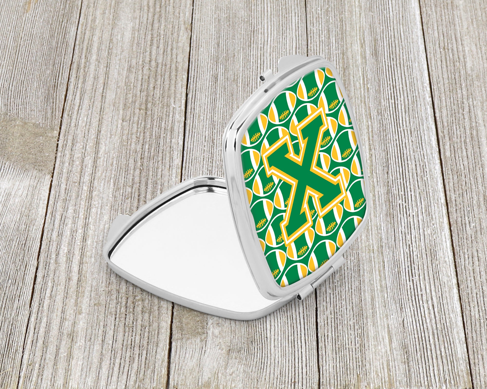 Letter X Football Green and Gold Compact Mirror CJ1069-XSCM