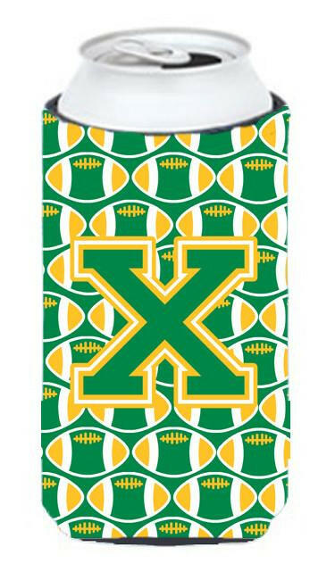 Letter X Football Green and Gold Tall Boy Beverage Insulator Hugger CJ1069-XTBC by Caroline&#39;s Treasures