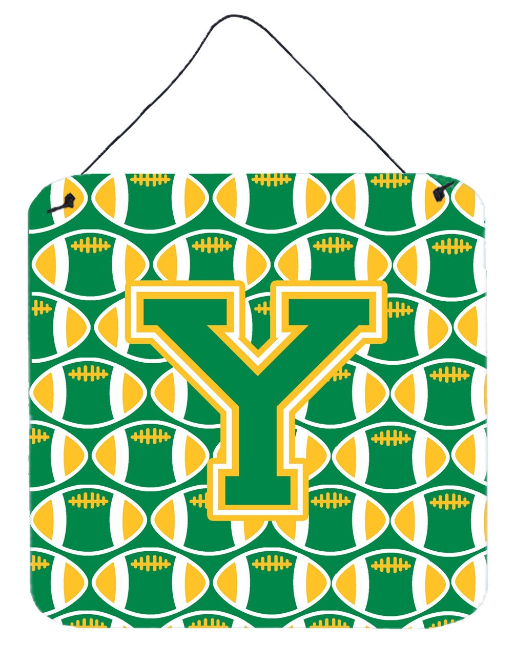 Letter Y Football Green and Gold Wall or Door Hanging Prints CJ1069-YDS66 by Caroline&#39;s Treasures