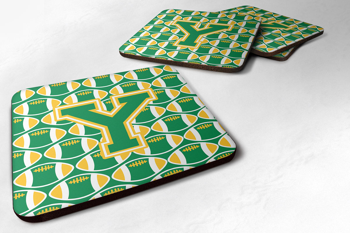 Letter Y Football Green and Gold Foam Coaster Set of 4 CJ1069-YFC - the-store.com