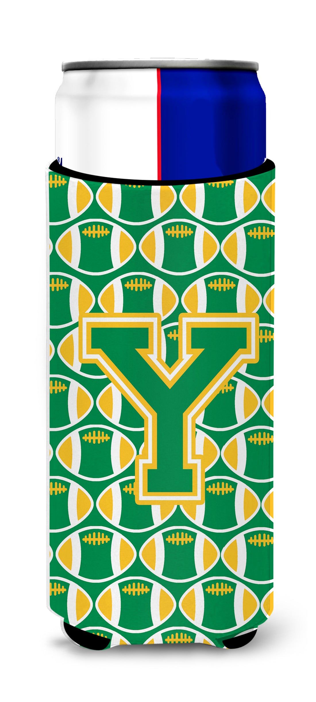Letter Y Football Green and Gold Ultra Beverage Insulators for slim cans CJ1069-YMUK