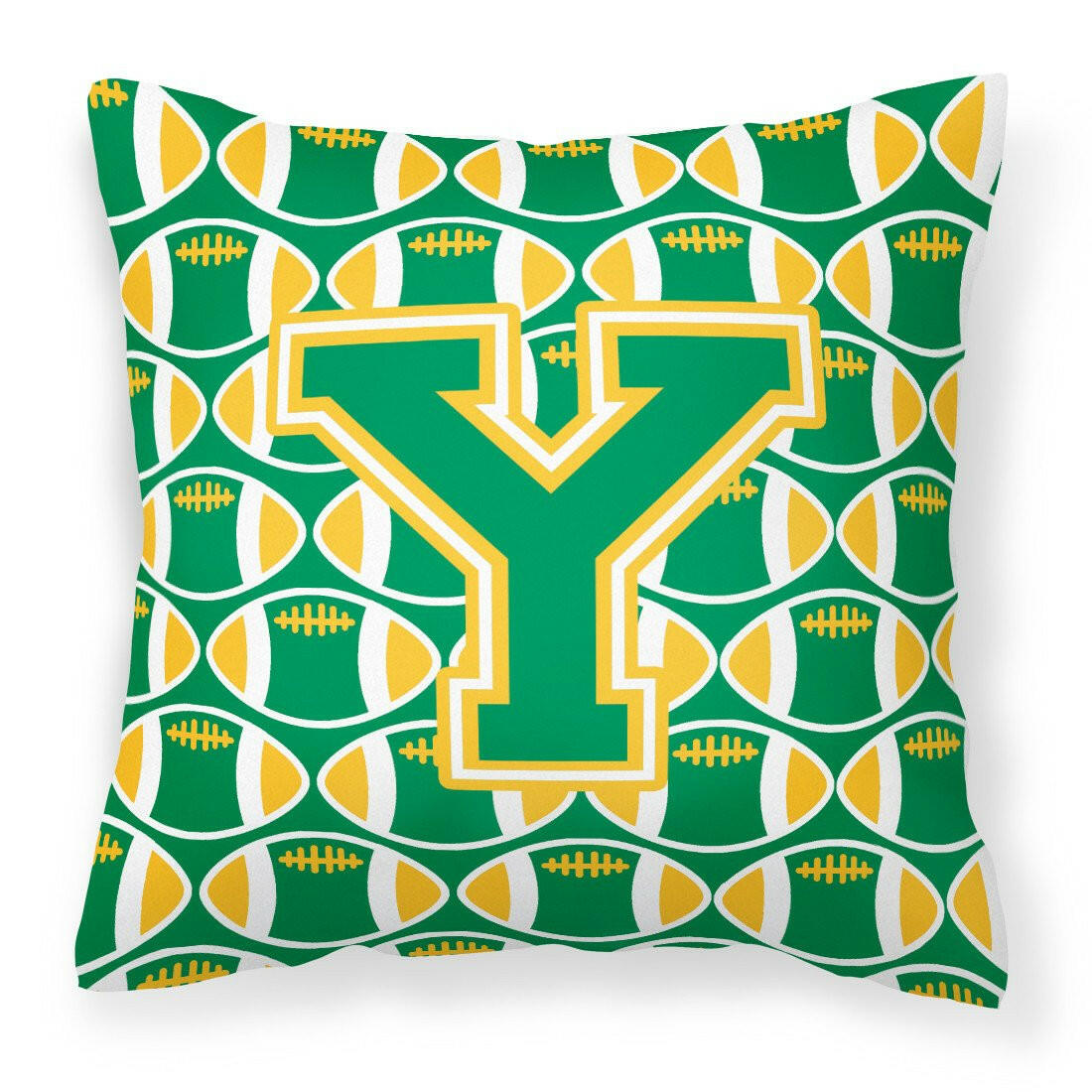 Letter Y Football Green and Gold Fabric Decorative Pillow CJ1069-YPW1414 by Caroline&#39;s Treasures