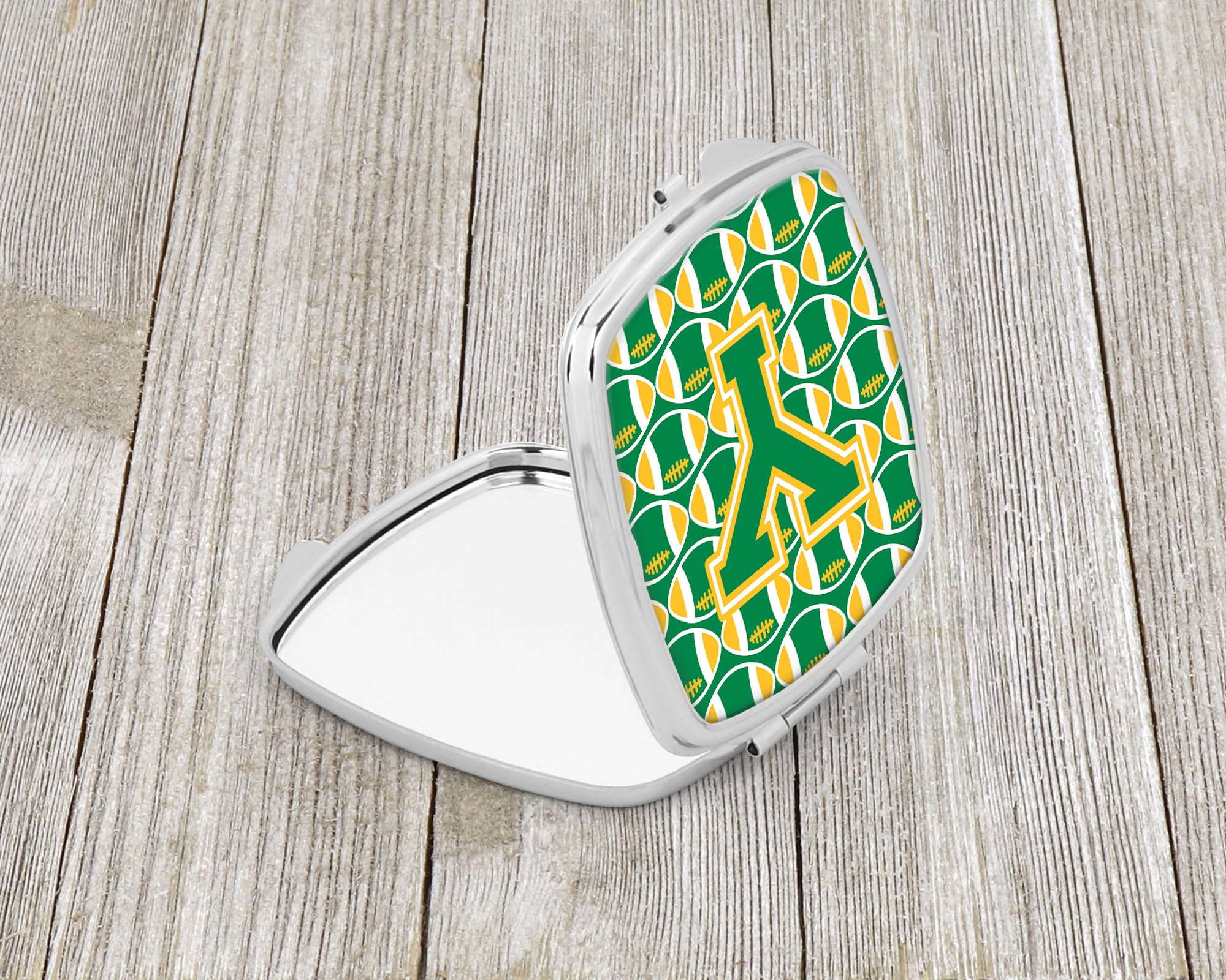 Letter Y Football Green and Gold Compact Mirror CJ1069-YSCM