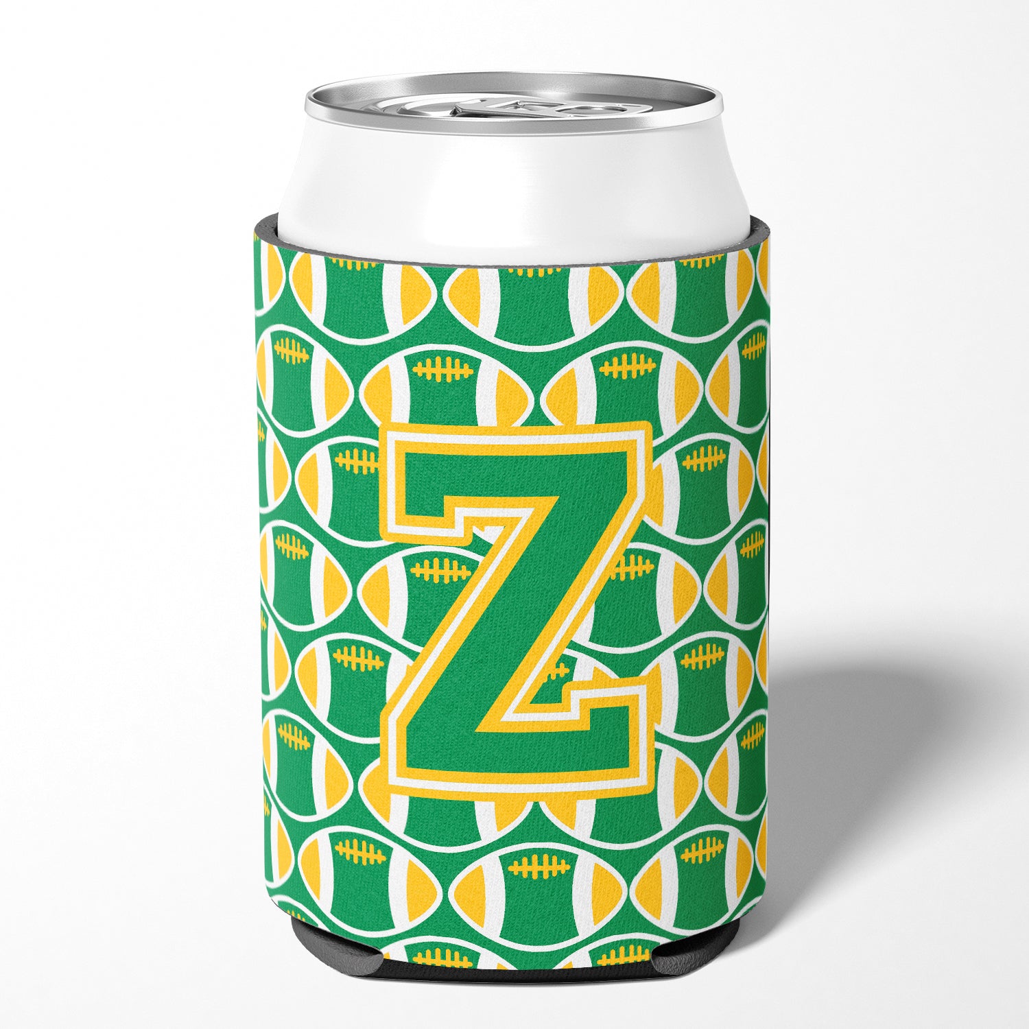 Letter Z Football Green and Gold Can or Bottle Hugger CJ1069-ZCC