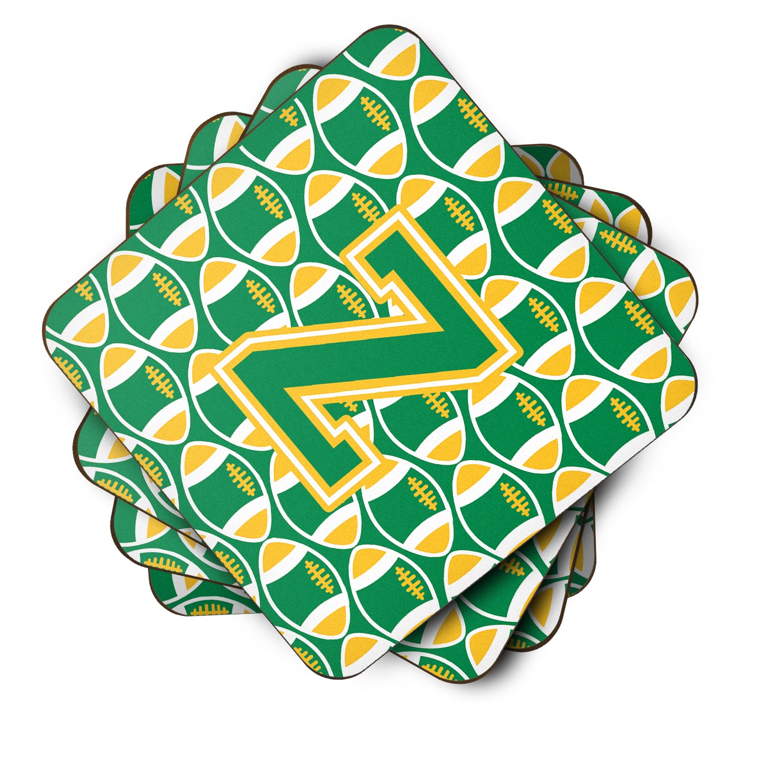 Letter Z Football Green and Gold Foam Coaster Set of 4 CJ1069-ZFC - the-store.com